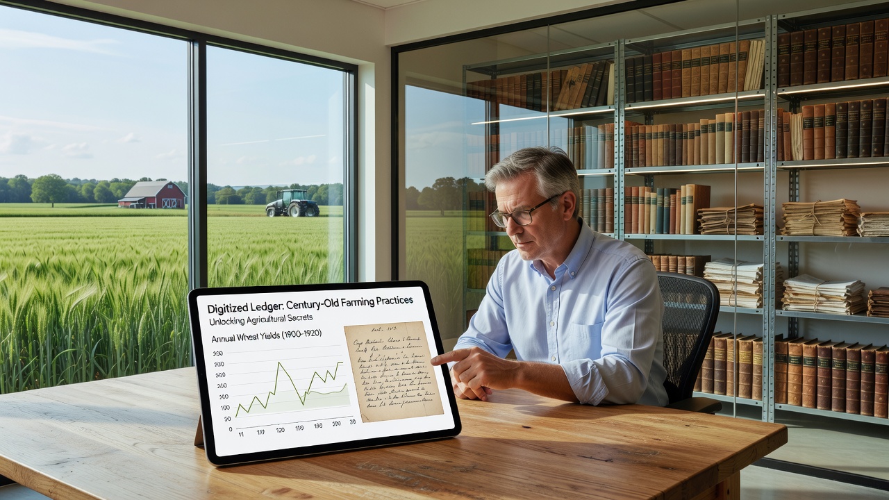 Digital interface displaying mapped historical crop rotation data from digitized farm ledgers